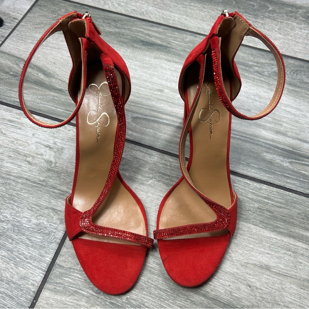 Jessica Simpson Vibrant Red Heels With Sparkling … - image 1